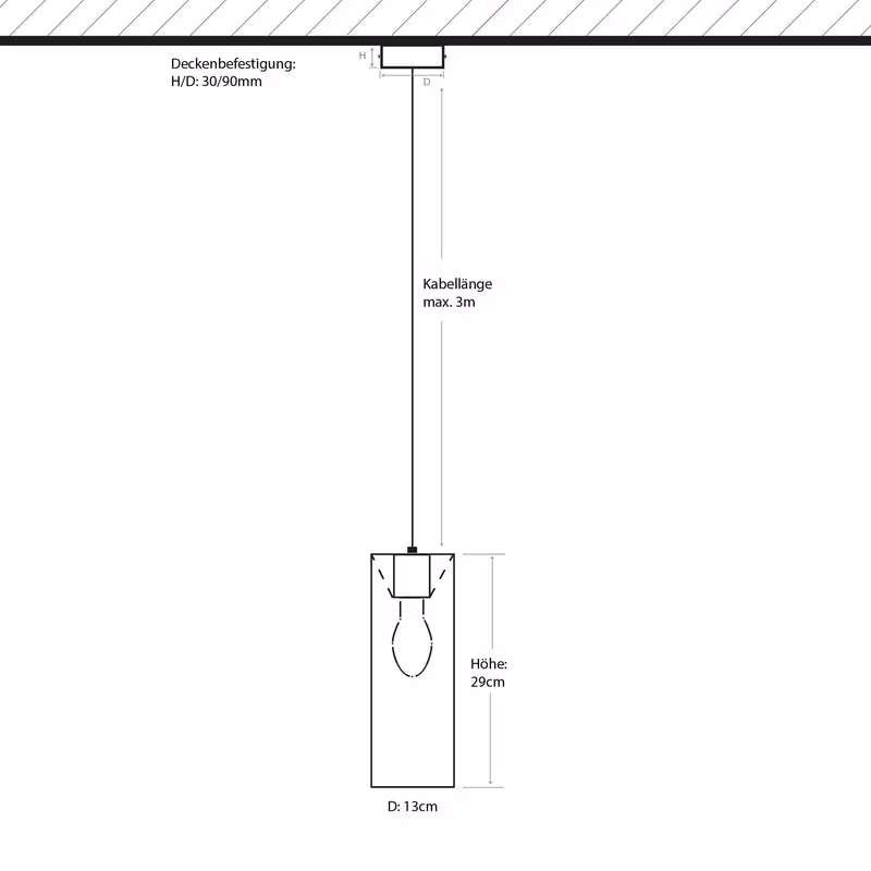 Skizze mit Maßen der Natur Pendelleuchte Nux Almwiese von LeuchtNatur