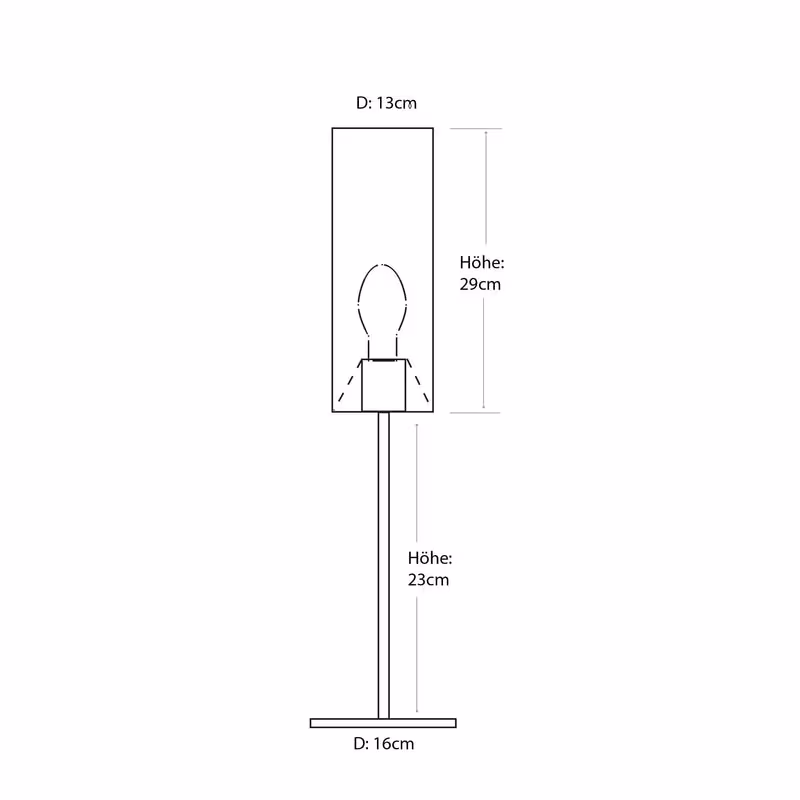 Skizze mit Maßen der Holz Tischlampe Arboreus Nussbaum Euro von LeuchtNatur