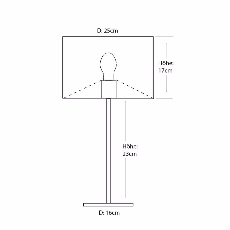 Skizze mit Maßen der Holz Tischlampe Arboreus 2 Rosenblüte von LeuchtNatur