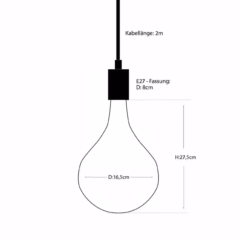 Skizze mit Maßen der Pirum Designer Retro Glühbirne von LeuchtNatur