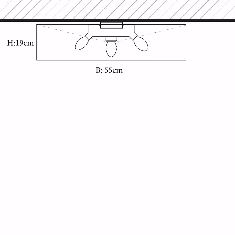 Skizze mit Maßen der Deckenleuchte Discus Loden grau von LeuchtNatur