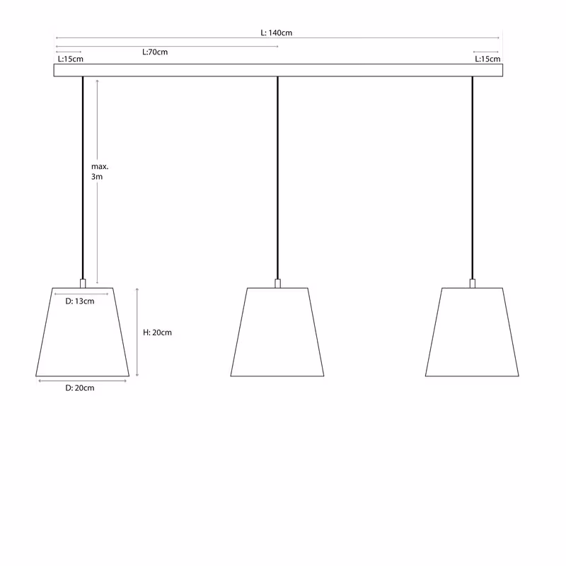 Skizze mit Maßen der Natur Pendelleuchte Konus Blätter von LeuchtNatur