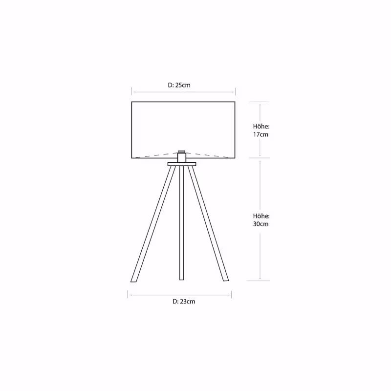 Skizze mit Maßen der Holz Tischlampe Ligna Almwiese von LeuchtNatur