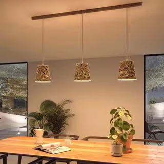 Konus Pendelleuchten 3er Set aus Holz und Kork - Designer Hängelampen für Esszimmer und Esstisch