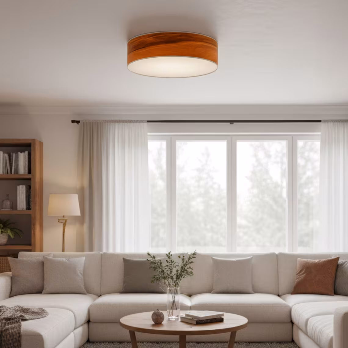 Handgefertigte Holz Deckenleuchte Discus aus Nussbaum von LeuchtNatur, nachhaltig und umweltfreundlich. - das Bild 1