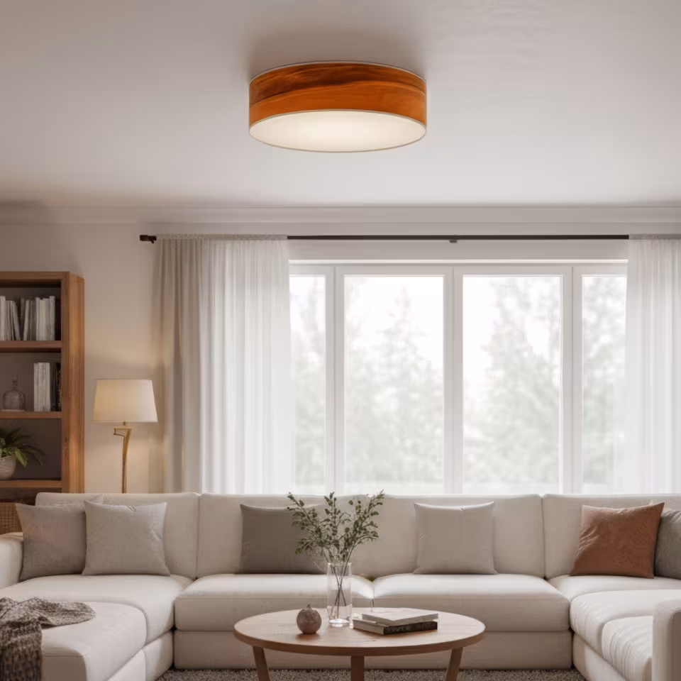 Handgefertigte Holz Deckenleuchte Discus aus Nussbaum von LeuchtNatur, nachhaltig und umweltfreundlich. - das Bild 1