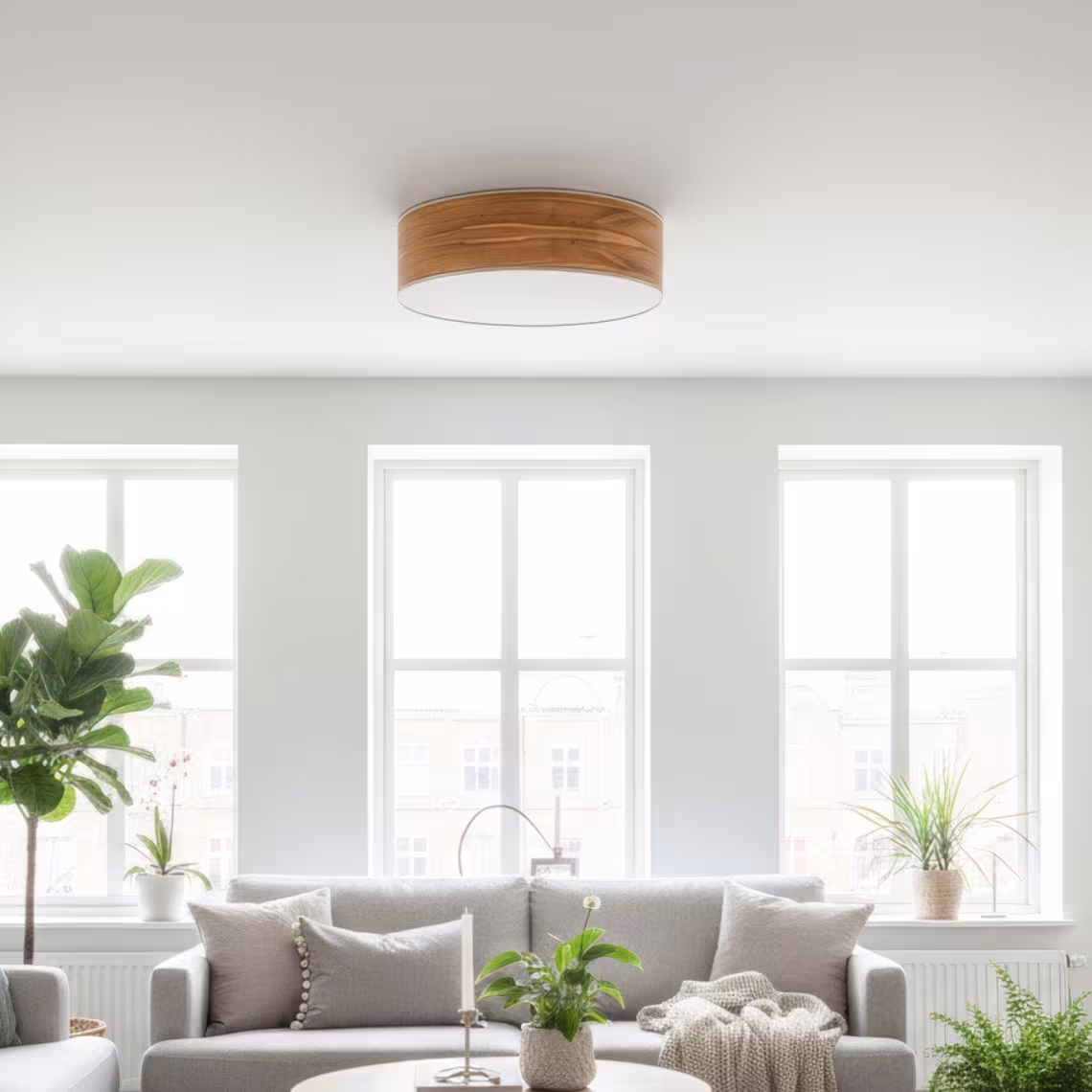 Holz Deckenleuchte Discus von LeuchtNatur, handgemacht aus Nussbaum, nachhaltiges Design für umweltfreundliches Wohnen. - das Bild 1