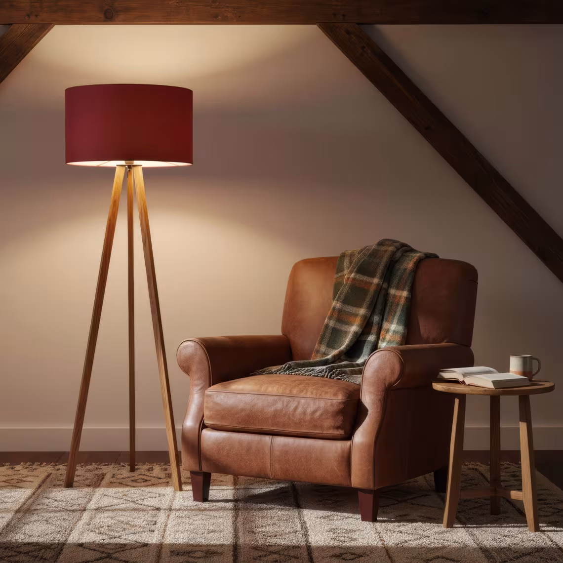 Ligno Holz Stehlampe in Loden rot, handgefertigt, aus natürlichen Materialien, nachhaltig, 5 Jahre Garantie. - das Bild 1