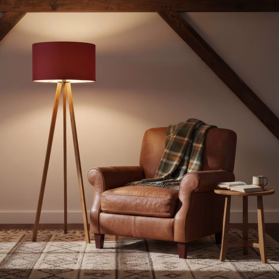 Ligno Holz Stehlampe in Loden rot, handgefertigt, aus natürlichen Materialien, nachhaltig, 5 Jahre Garantie. - das Bild 1