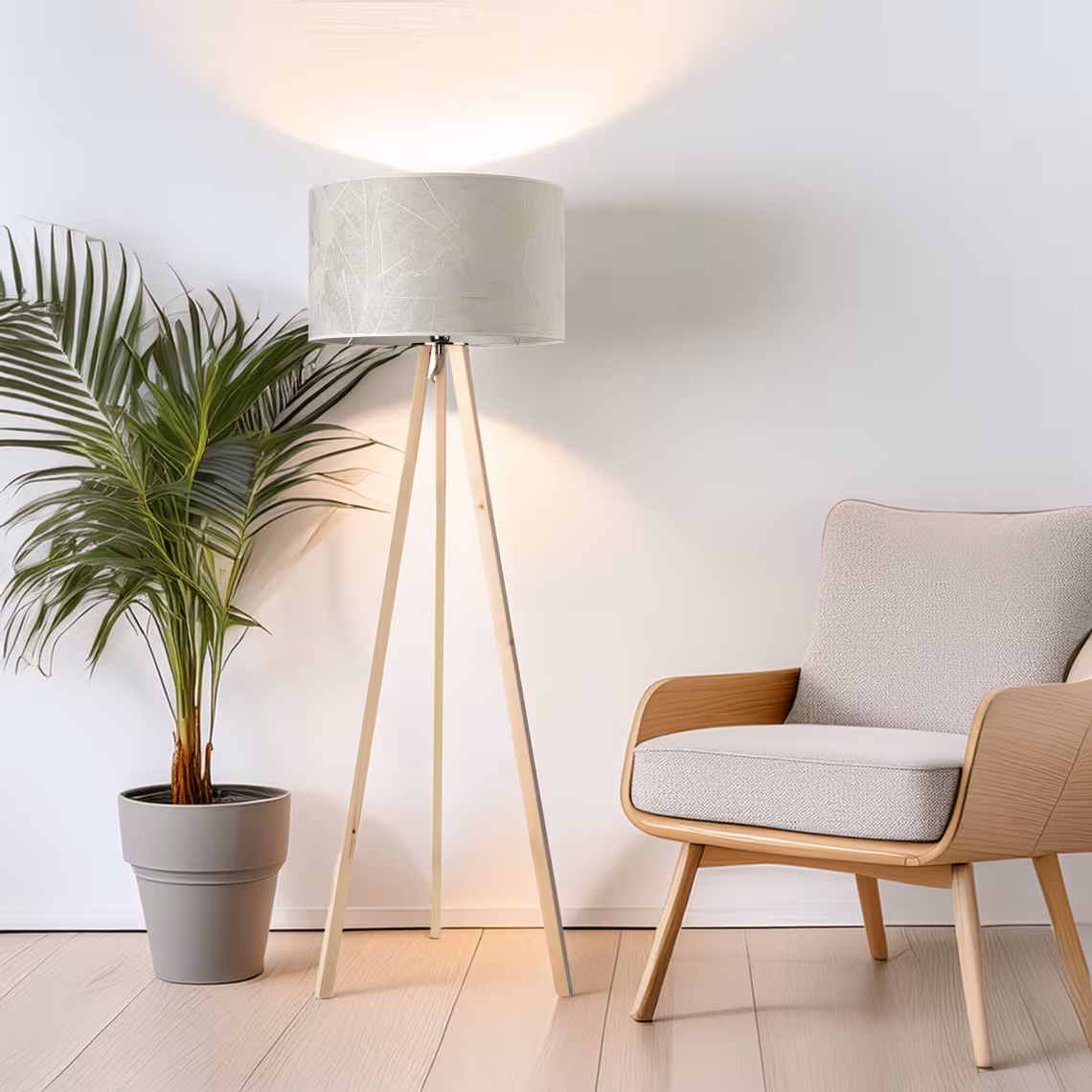 Ligno Holz Stehlampe von LeuchtNatur, handgemacht aus natürlichen Blättern, umweltfreundlich, Premium-Qualität. - das Bild 1