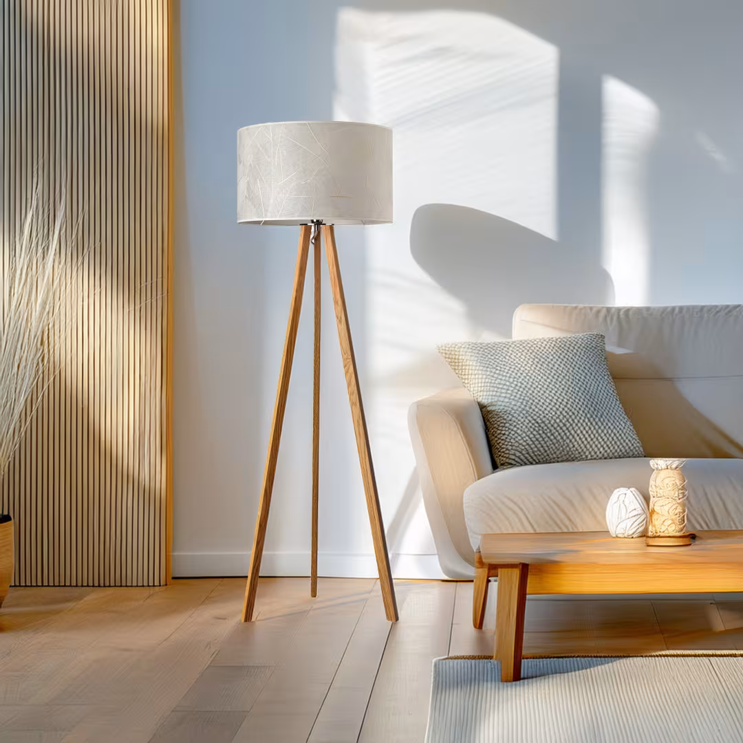 Ligno Holz Stehlampe von LeuchtNatur: handgefertigt aus Blättern, umweltfreundlich, langlebig, 5 Jahre Garantie. - das Bild 3