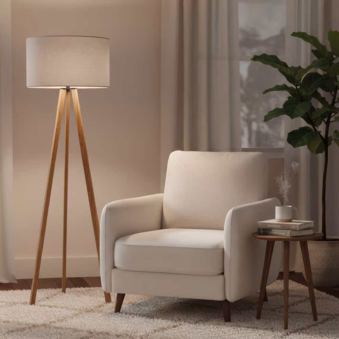 Ligno Holz Stehlampe von LeuchtNatur, handgefertigt aus natürlichen Materialien in elegantem Loden grau. - das Bild 1