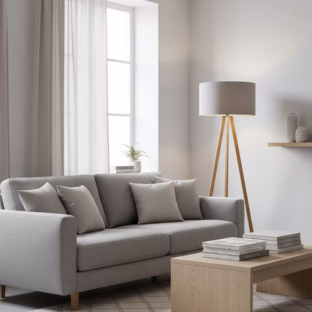 Ligno Holz Stehlampe von LeuchtNatur in Loden grau, handgefertigt, umweltfreundlich, Premium-Qualität. - das Bild 3