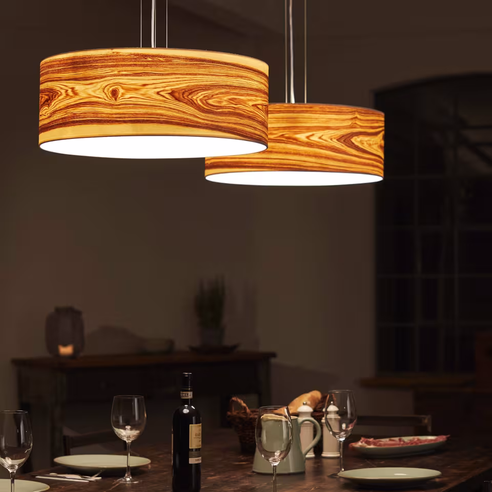 Handgefertigte Holz Pendelleuchte Discus aus Olivesche, umweltfreundlich, Premium-Qualität, 5 Jahre Garantie. - das Bild 1