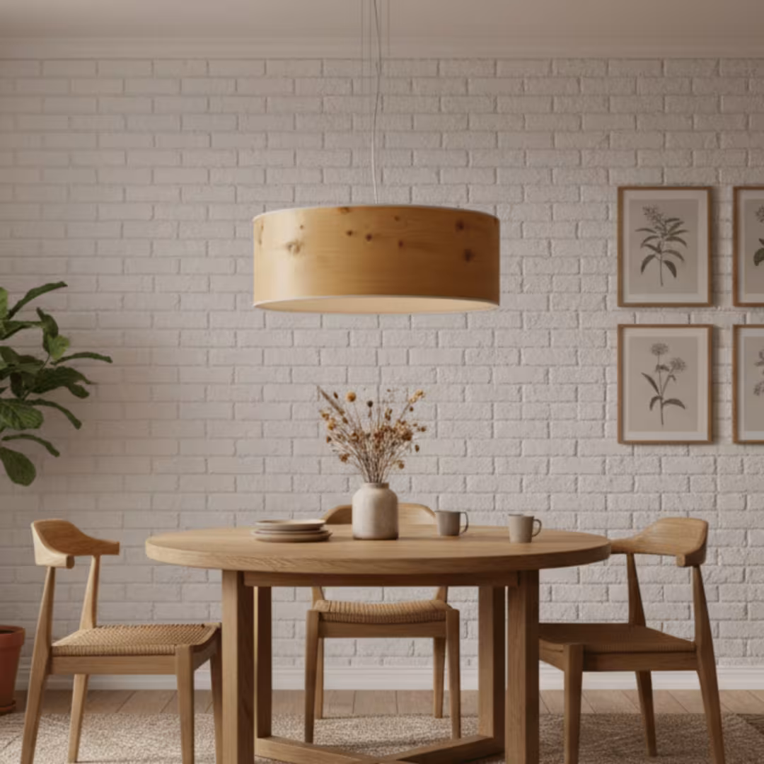 Handgefertigte Holz Pendelleuchte Discus aus Zirbe, umweltfreundlich, Premium-Qualität, 5 Jahre Garantie. - das Bild 2